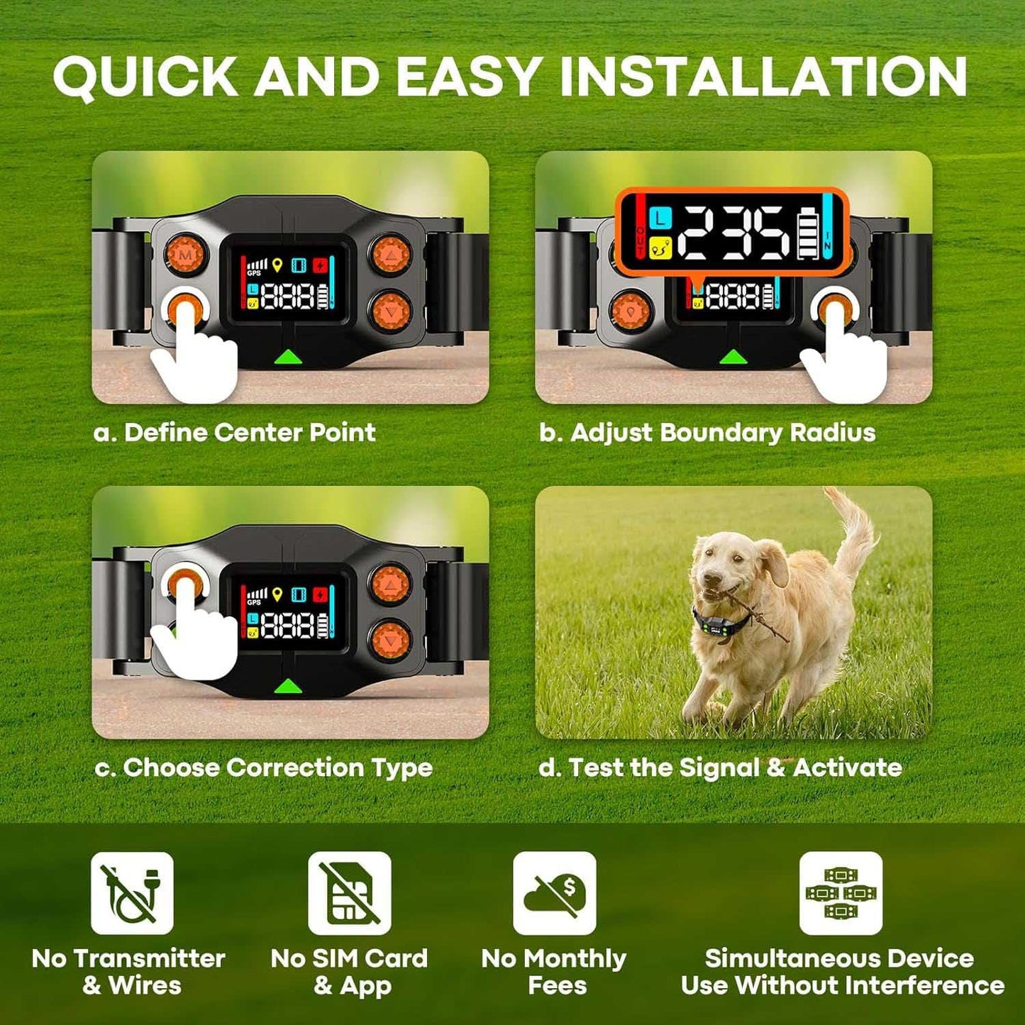 CICPAP GPS Wireless Dog Fence – Electric Dog Fence Collar with 3 Warning Modes, Up to 3000ft Range, IPX7 Waterproof Collar, Pet Containment System for Outdoor Use, Fits Dogs 15–110 lbs