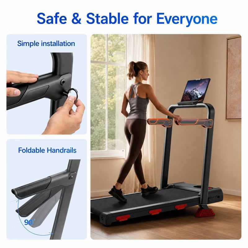 KikiBriz Foldable Walking Pad Treadmill with 14% Incline, Handle Bar, 2.5HP Quiet Brushless Motor, 6.2 MPH Speed, 300 LBS Capacity (black)