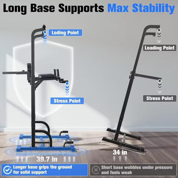 Sportsroyals Power Tower Pull Up Bar Station, 450LBS Stable Pull Up Dip Station for Home Gym Strength Training Equipment