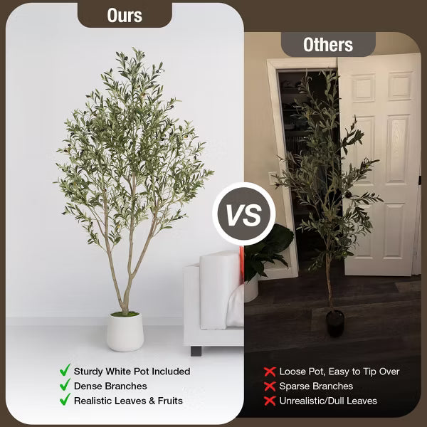 Romswi Faux Olive Tree with Oval White Planter, 6 FT Tall Faux Olive Trees, with Natural Wood Trunk Lifelike Fruits, Fake Greenry Plant for Home Decor