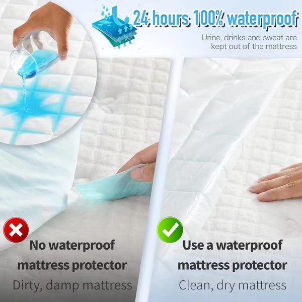 Hoey Twin Size Waterproof Mattress Pad Protector – Quilted, Breathable, Noiseless Fitted Mattress Cover, Up to 21" Deep Pocket