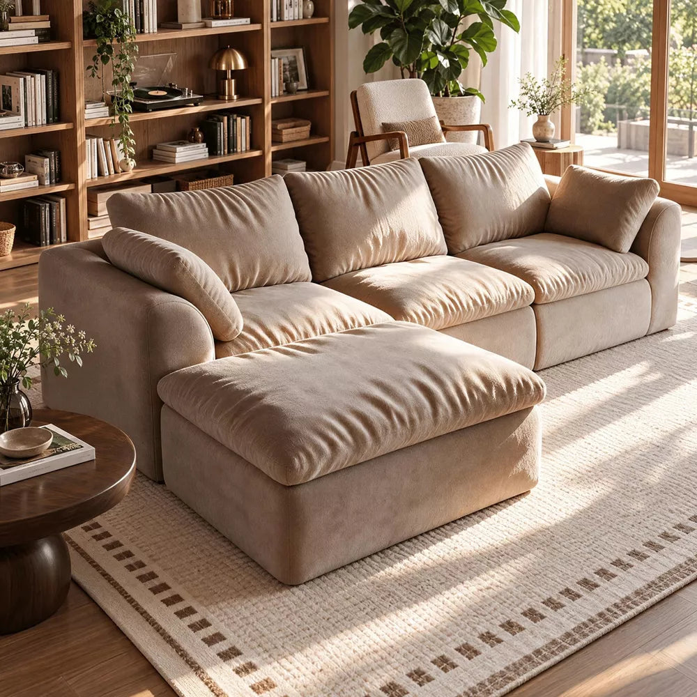 Laukingdom 96.5" L‑Shaped 4‑Seat Modular Sectional Sofa with Single Chaise, Deep‑Seat Corner Couch, Textured Woven Fabric Sofa for Living Room