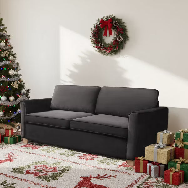 Mjkone Modern Velvet Queen Size 2-in-1 Pull Out Sleep Sofa Bed-Dark Grey