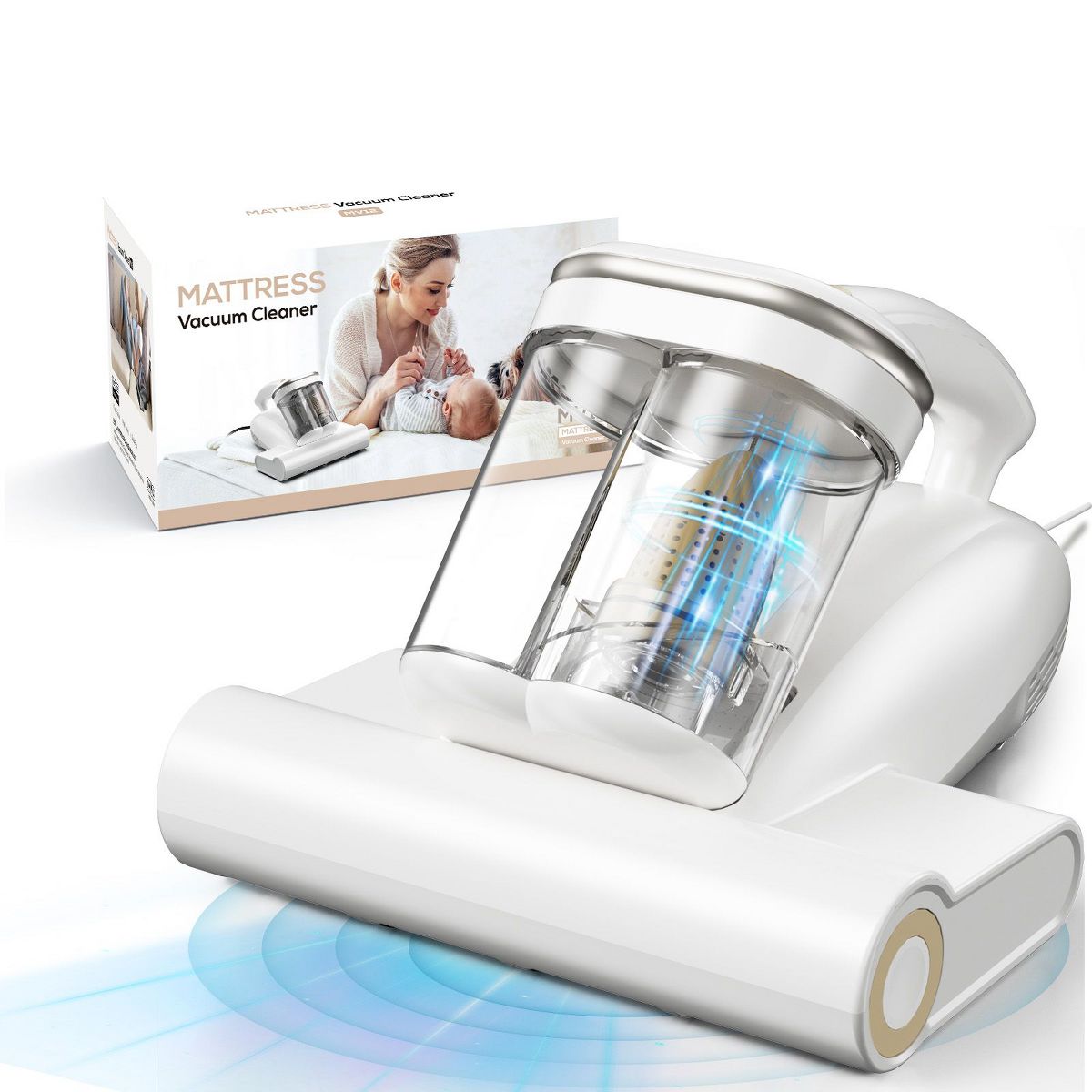 UZK 500W 16Kpa Vacuum Cleaner with UV-C Light, Handheld Vacuums with Heating & Ultrasonic & Anion for Bed Dust Pet Hair, Double-Cup,White