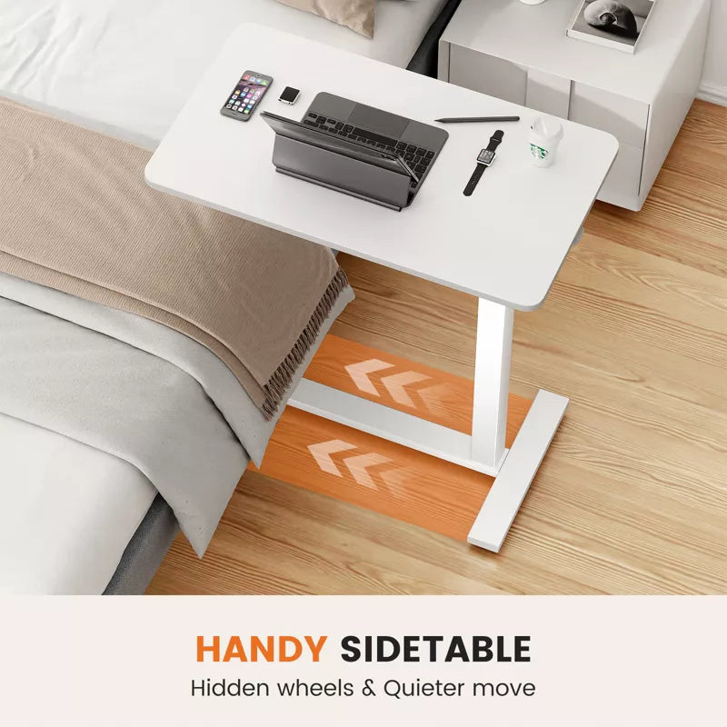 Bencmate Desks Overbed Bedside Table with Wheels, Adjustable Height Mobile Standing Desk, Rolling Bed Table for Hospital, White, 27.5"*15.7"*43.3"