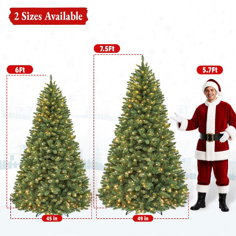 VIVATREES 6ft 7.5ft Prelit Artificial Christmas Tree with Hinged Branches Metal Stand Realistic Xmas for Holiday Decor Green