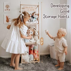 Fodoss Wooden Stuffed Animal Organizer Zoo-Themed Storage for Plush Toys, Kids's Room, Nursery, Playroom, Space-Saving Toy Holder (log color)