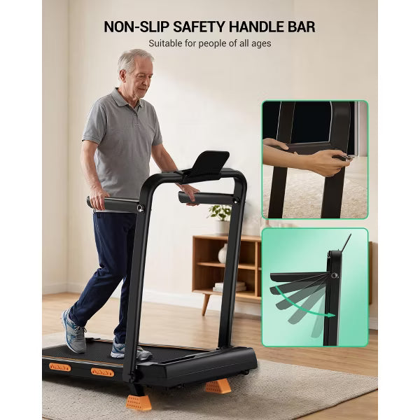 14% Incline Walking Pad Treadmill with Handle Bar, Foldable Compact Under Desk Treadmill, 2.5HP Quiet Brushless Motor, 300 LBS Capacity (DEEP BLACK)