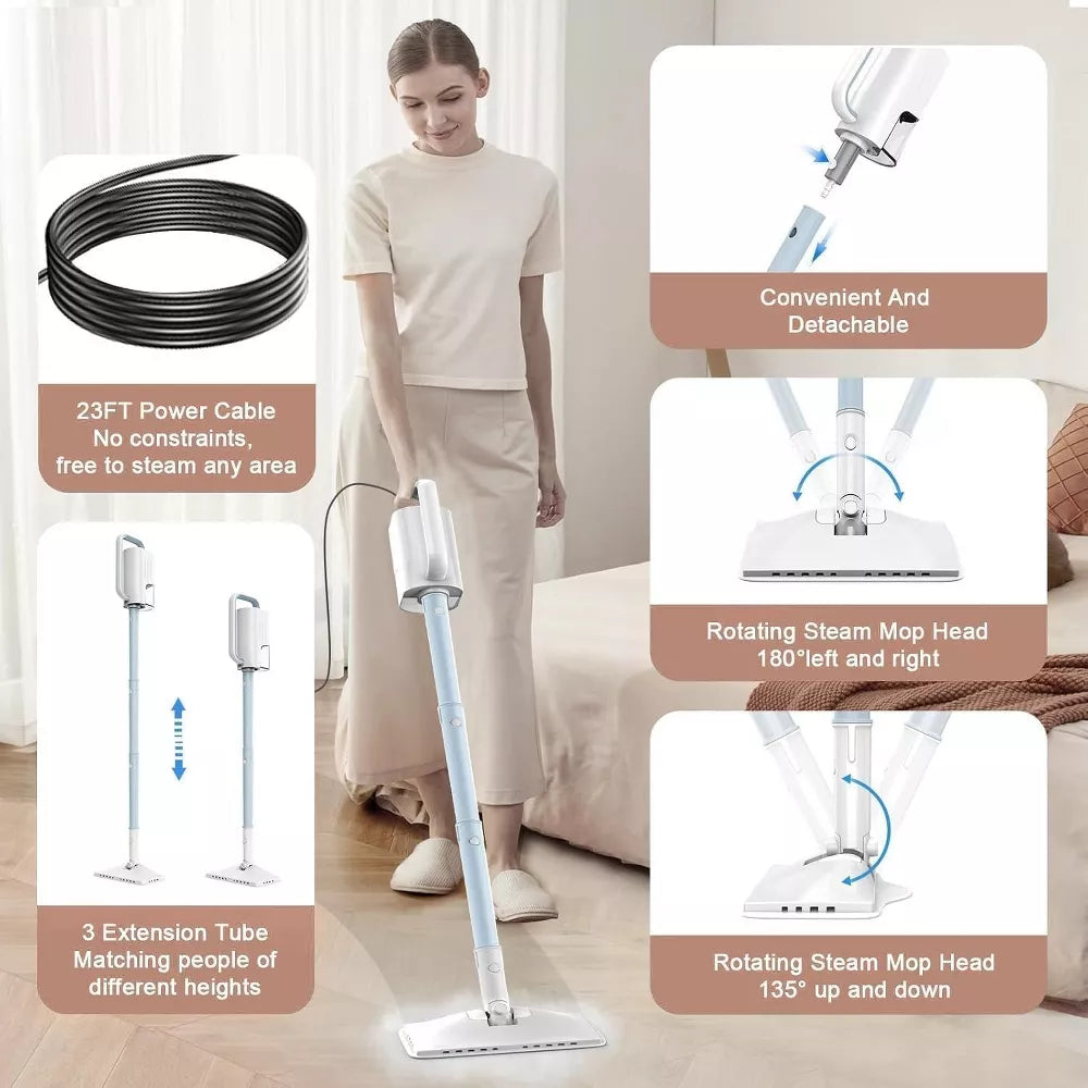 Teendow 6-in-1 Steam Mop for Floor Cleaning, Multi-Function Steam Vacuum Cleaner for Hardwood Floors and Carpet, Blue