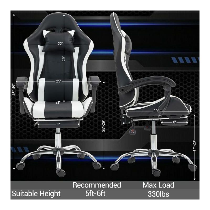 Bosmiller Gaming Chair with Massage Lumbar Support Ergonomic Video Game Chair, Adjustable Headrest & Footrest