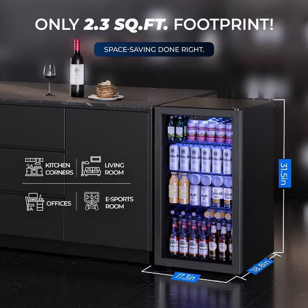 EUHOMY 116 Can Beverage Refrigerator- Glass Door Drink Cooler with Adjustable Shelves- Black