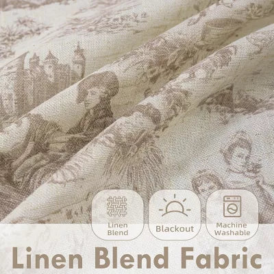 DriftAway 100% Blackout Toile Linen Curtain for Bedroom Double Layer Farmhouse Pattern Thermal Sound Loden Green 52X84
