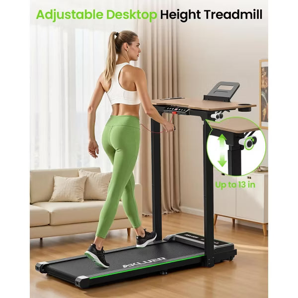 Akluer Walking Pad Treadmill with Adjustable Desk, 2.5HP Compact Under Desk Treadmill with Remote, Foldable Quiet Treadmill for Home Office