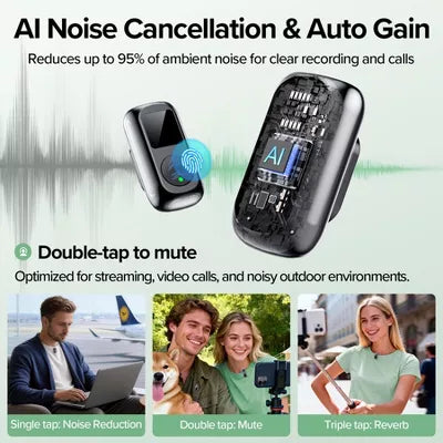 Wireless Lavalier Microphone for iPhone/iPad/Android, USB-C Noise-Canceling Clip-On 45H Charging Case, Vlogging/Podcast/YouTube/TikTok (2TX+2RX)