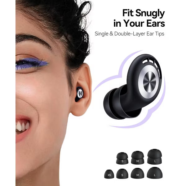 55dB Noise Cancelling Ear Plugs, Reusable Silicone Sleeping Earplugs, 7 Tips Case, for Snoring, Concerts, Travel, Side Sleepers