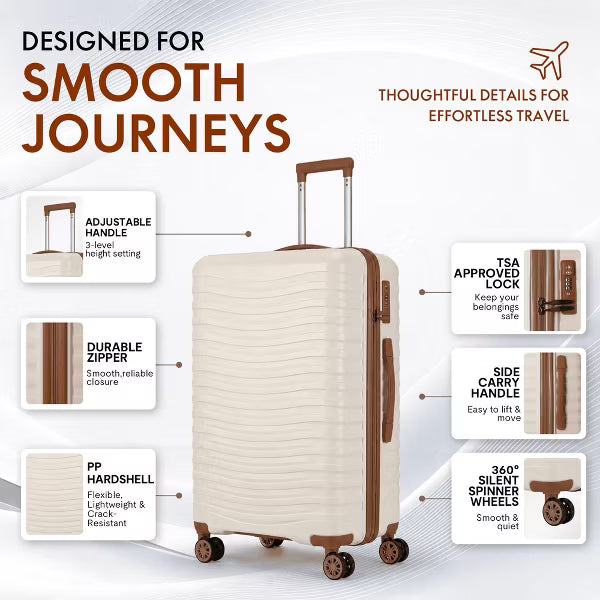 3-Piece ABS Hardshell Luggage Set, Lightweight Suitcases with 4 Spinner Wheels, TSA Lock, Scratch Resistant, 20"/24"/28",Beige