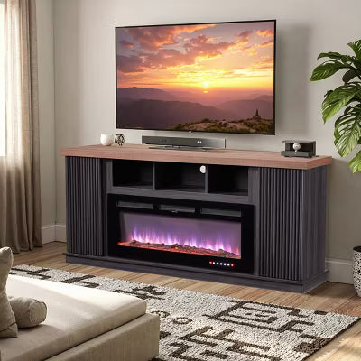 EROMMY 70" Fireplace Tv Stand For Tvs Up To 75", 2 Door Main Cabinet With Led Light Bar, Tv Cabinet With Electric Fireplace