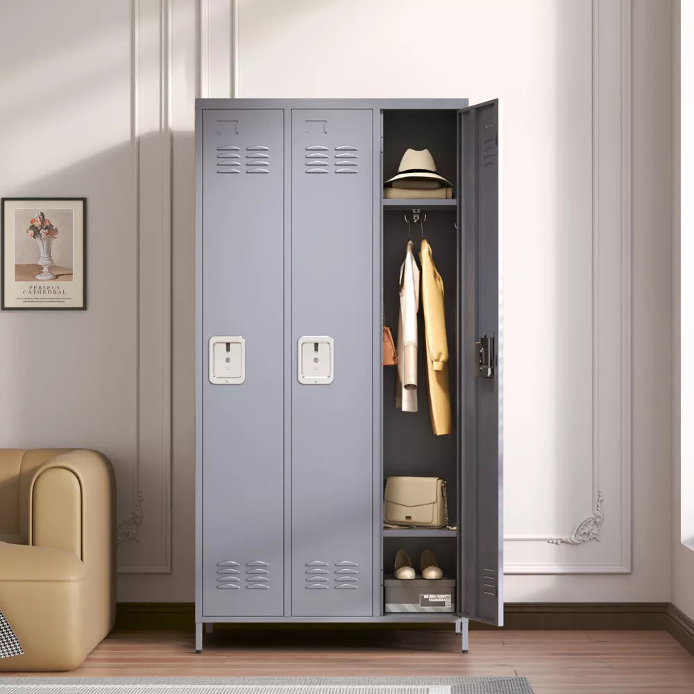 VIYET 72" Metal Storage Locker, 3 Door Lockable Employee Locker Cabinet, Freestanding Steel Locker for Office, School, Gym