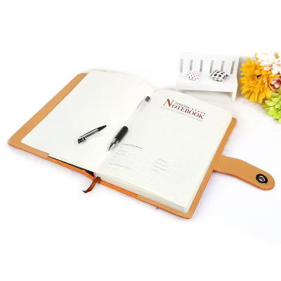 PU Leather Cover Notebook with Magnetic Clasp, Ribbon Bookmark, Calendar and World Map for Everyday Notes and Planning - LIGHT BROWN
