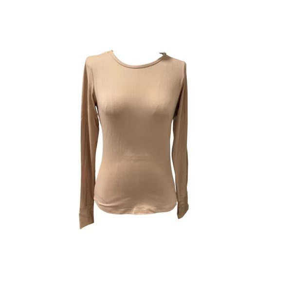 Ekouaer Womens Thermal Long Sleeve Base Layer Fitted Crew Neck Thumb Hole Soft Knit Winter Undershirt Beige S