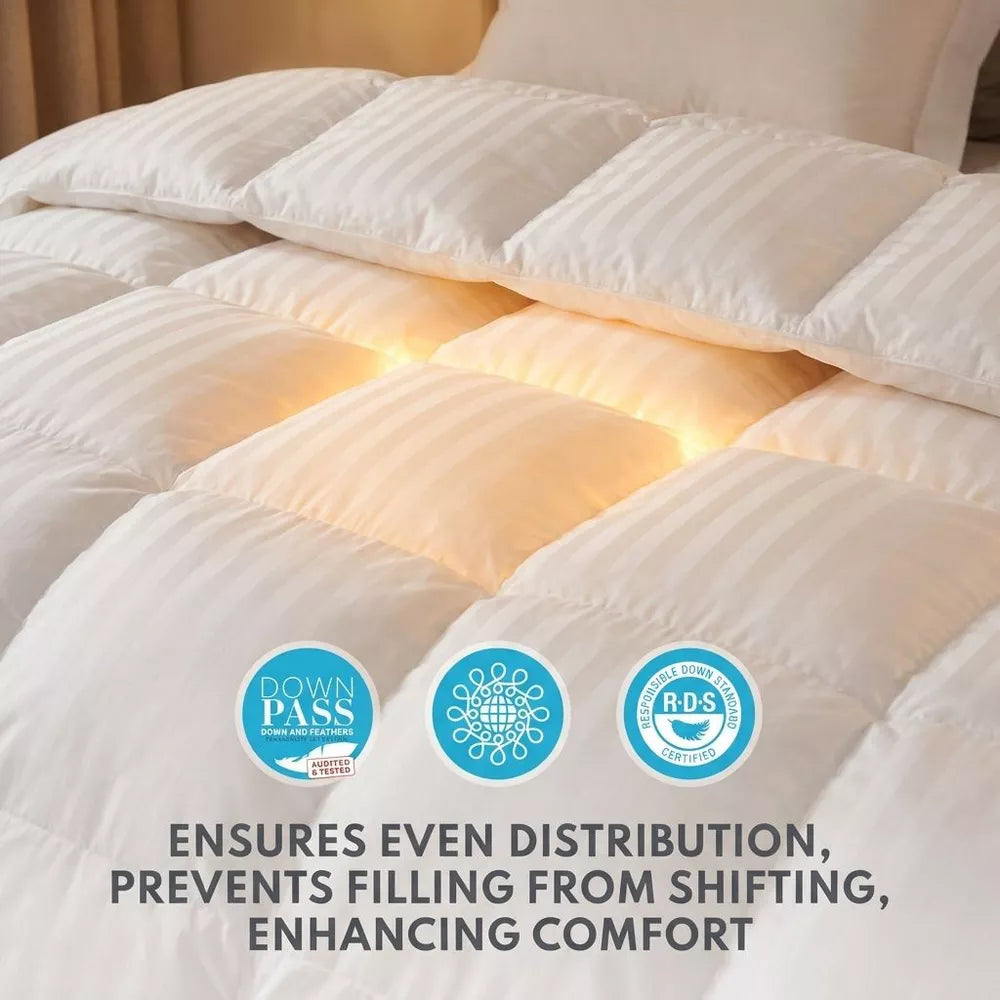 Feathers Down Comforter King All Season Hotel Duvet Insert Ultra Soft, Breathable Bedding Alternative Down Comforter with Corner Tabs White