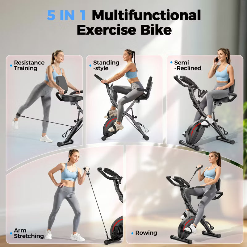 FED FITNESS 5-in-1 Folding Exercise Bike with Magnetic Resistance, 6.6 lb Flywheel, Quiet Smooth Ride, Compact X-Frame, 330 lb Capacity
