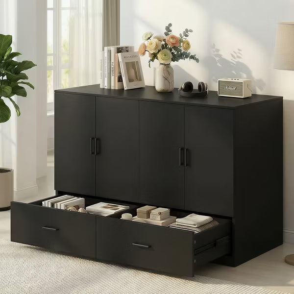 Mjkone queen murphy bed cabinet with RGB LED Lights & Storage Drawers, High Gloss MDF, Exclude Mattress