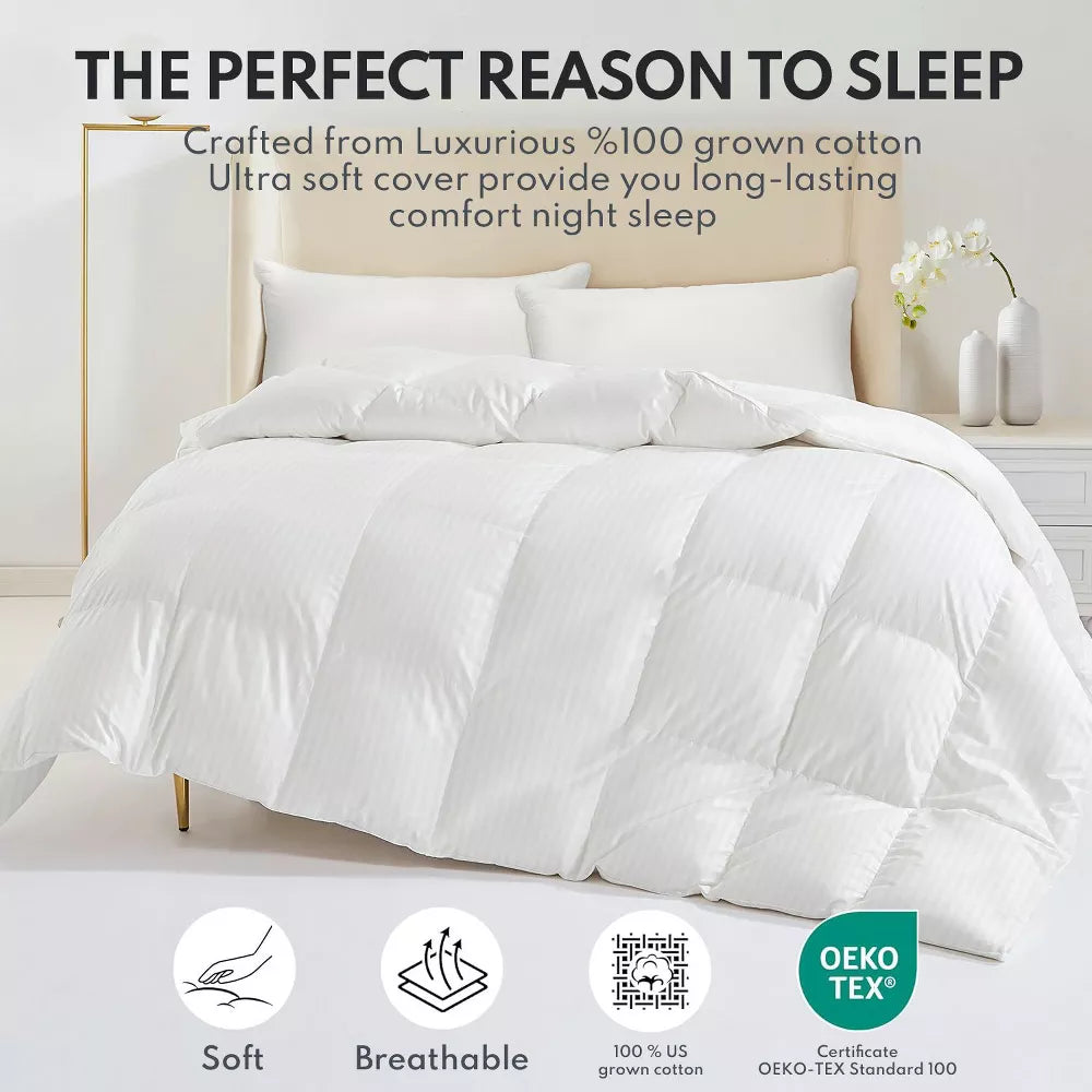 Down Feather Comforter Queen Size - High Fill Power All Season Duvet Insert, Luxurious Hotel Medium Warmth Bedding Comforter (90x90inch)
