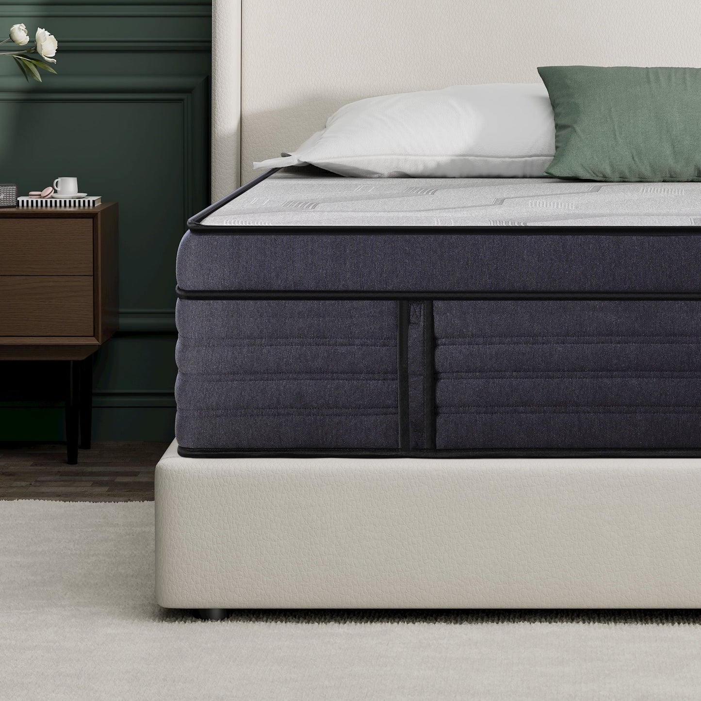 Queen Size Mattress,15 Inch Foam Mattress in a Box with 9 Premium Layers, Medium Firm Charcoal Gel Hybrid Mattress with Pressure Relief and Support for Cool Night, CertiPUR-US Certified