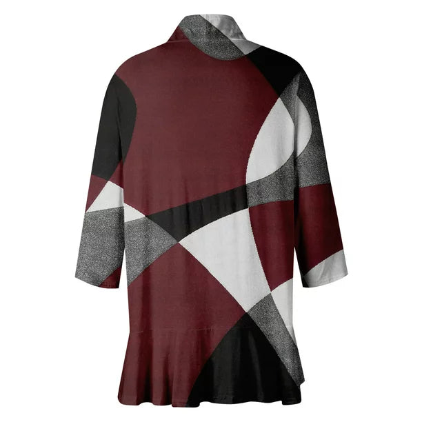 Apepal Women's Casual Lightweight Open Front Cardigans Soft Draped Ruffles 3/4 Sleeve Cardigan Wine S