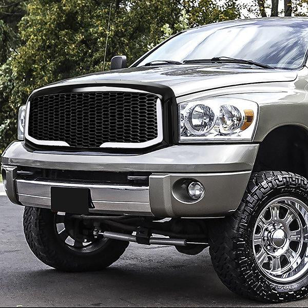06-09 Dodge Ram 1500 2500 3500 LED DRL Front Grille - Badgeless Honeycomb Mesh - Black