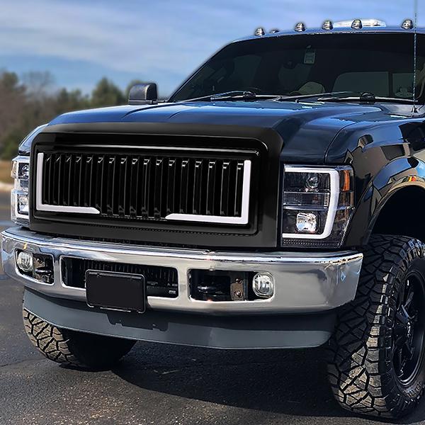 08-10 Ford F250 F350 F450 F550 Super Duty LED DRL Front Grille - Badgeless Vertical Fence Style