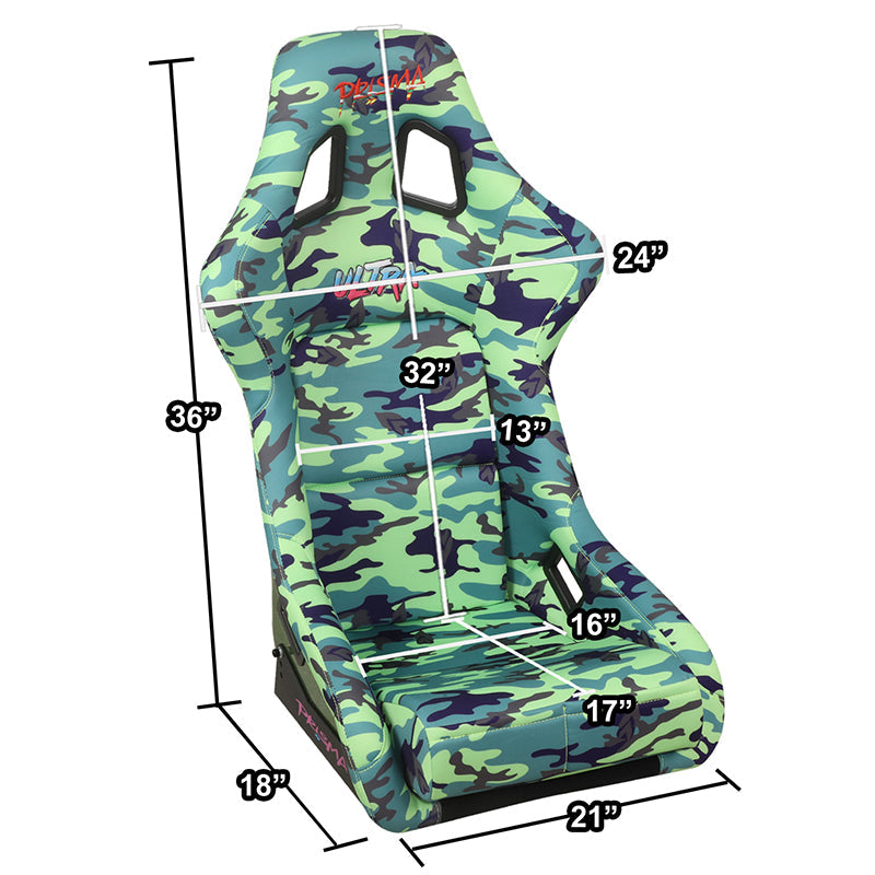 Green Camo Vegan Satin Racing Seats w/Mount Bracket - FRP-302-GIJ