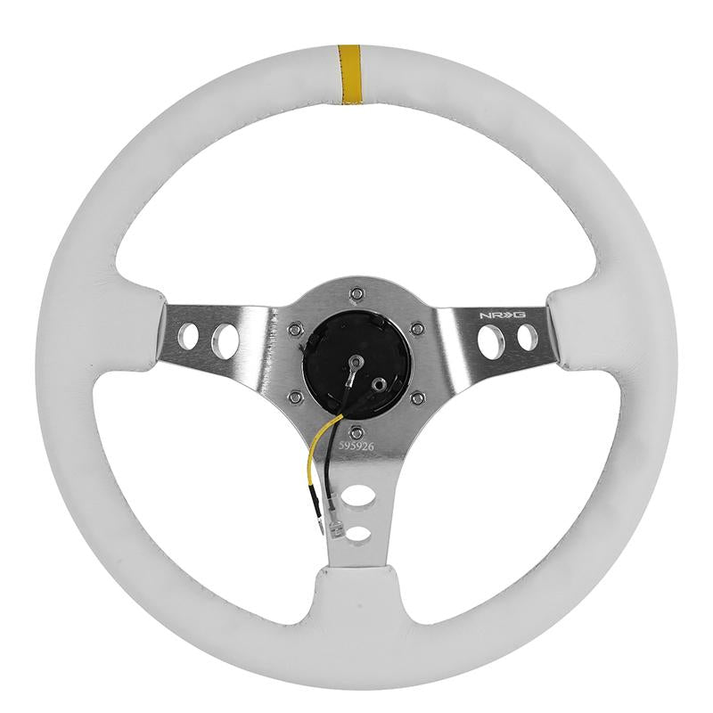350mm 3 in. Deep Dish White Leather Grip Steering Wheel - RST-006WT-Y
