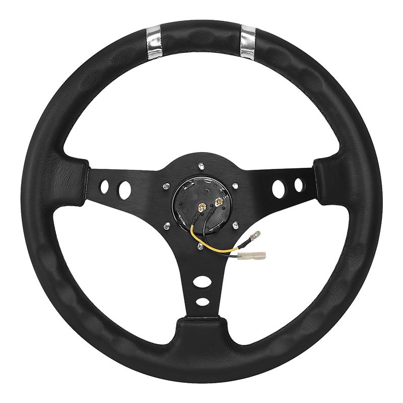 350mm 3 in. Deep Dish Leather Grip Steering Wheel - Aluminum - RST-016R-SL