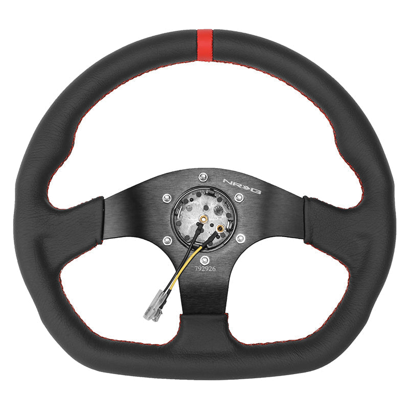 320mm Flat Bottom Suede Style Leather Aluminum Steering Wheel - RST-024MB-R-RD