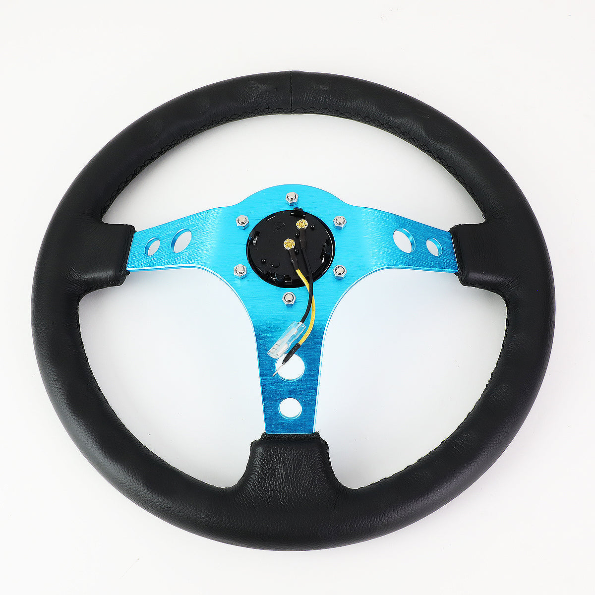 350mm 3 in. Deep Dish Leather Steering Wheel - ST-006NB