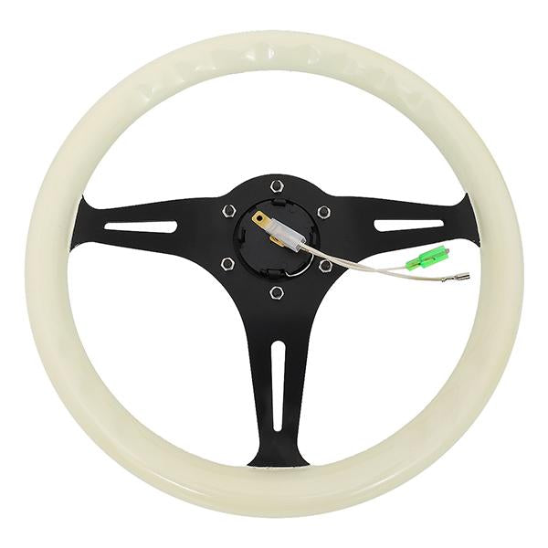 350mm 2 in. Deep Dish Glow In Dark White Wood Grain Steering Wheel - ST-015BK-GL