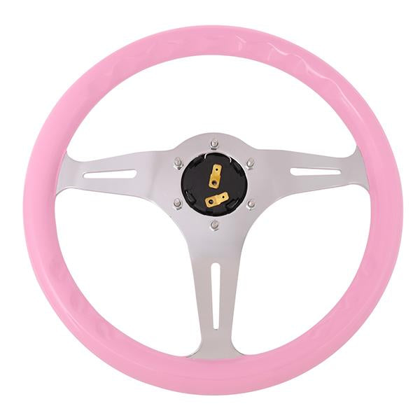 350mm 2 in. Deep Dish Pink Colored Wood Grain Steering Wheel - ST-015CH-PK