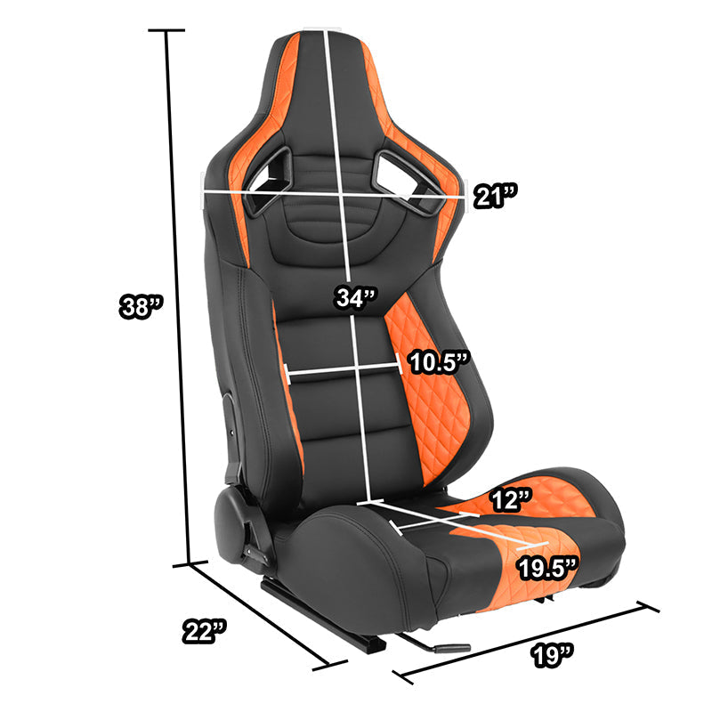 Orange Quilted Pattern Padded Racing Seat <BR>21 X 22 X 38 In. Overall Dimensions