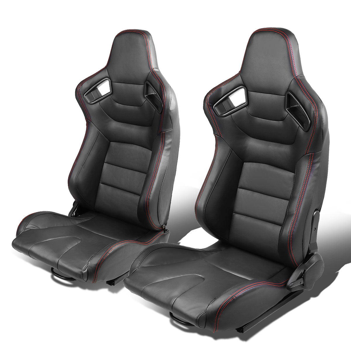 Pair Full Reclinable PVC Leather Bucket Racing Seats w/Sliders