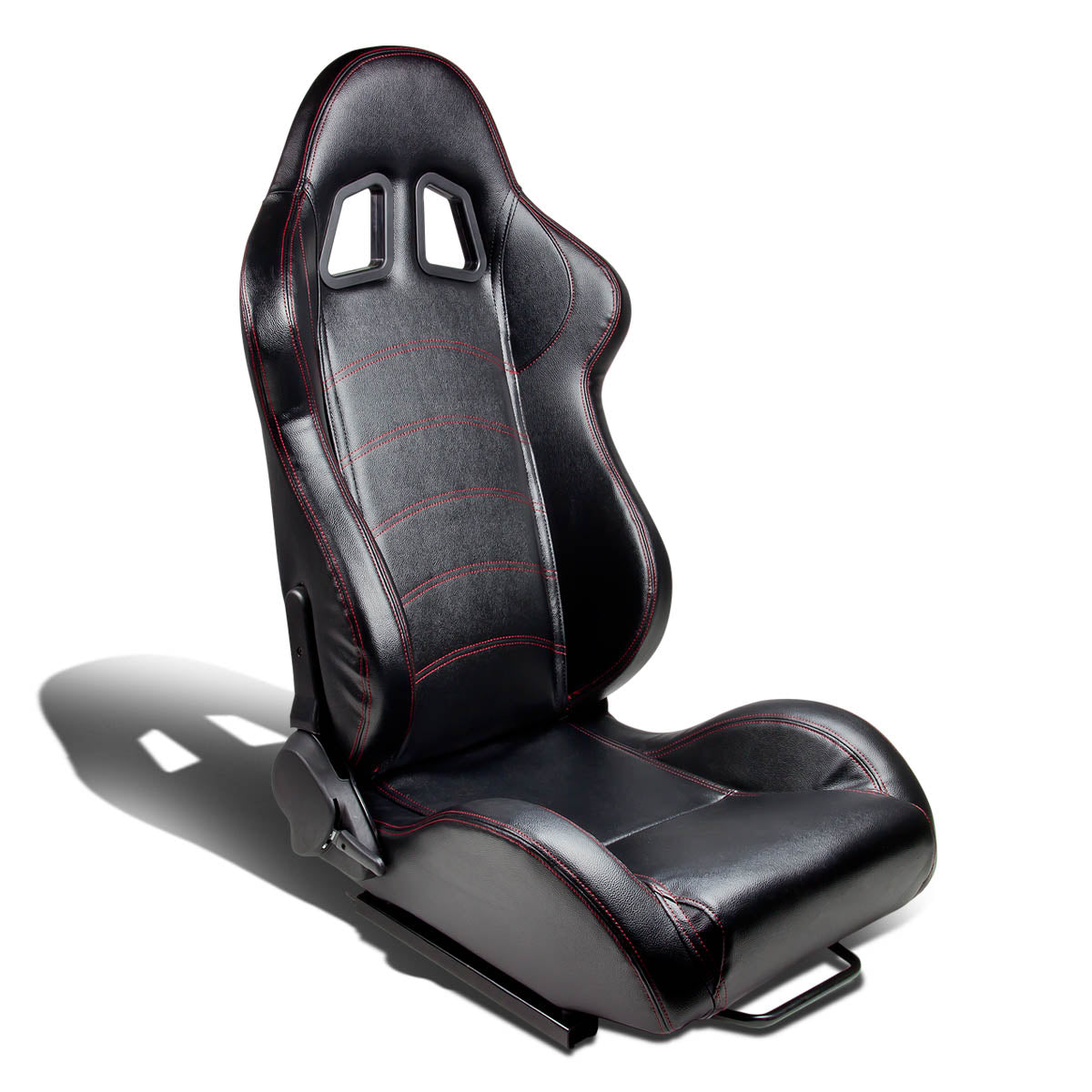 Left / Driver Side Reclinable Red PVC Leather Racing Seat w/Universal Slider