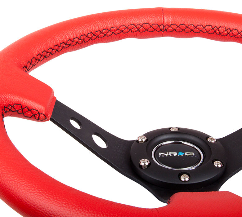 350mm 3 in. Deep Dish Red Leather Grip Steering Wheel - RST-006RR-BS