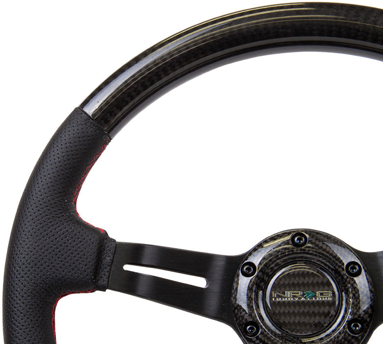 350mm 1.5 in. Deep Dish Carbon Fiber+Leather Grip Steering Wheel - ST-010CFRS