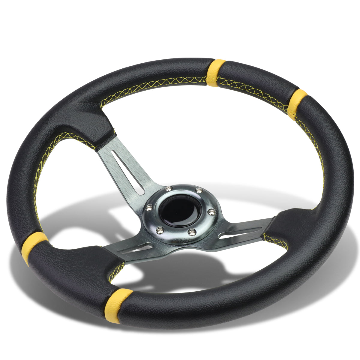 350mm Aluminum 3.5 in. Deep Dish Vinyl Leather Grip Steering Wheel