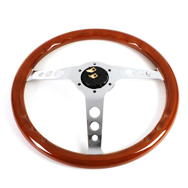 14 in. Classic Style Wood Grain Steering Wheel - Stainless Steel Spokes