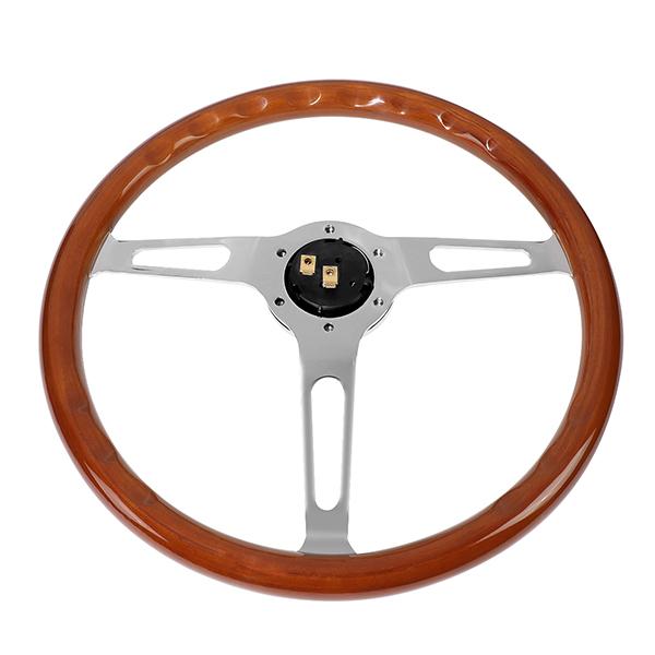 15 in. Vintage Style Wood Grain Steering Wheel - Stainless Steel Spokes