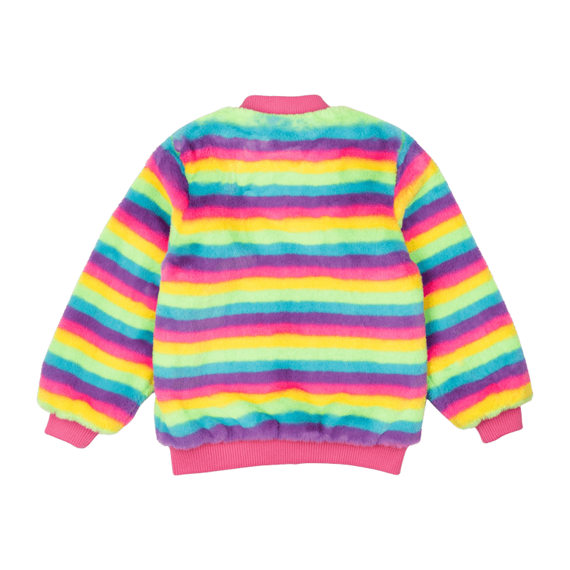 FLUORESCENT STRIPE FAUX FUR JACKET