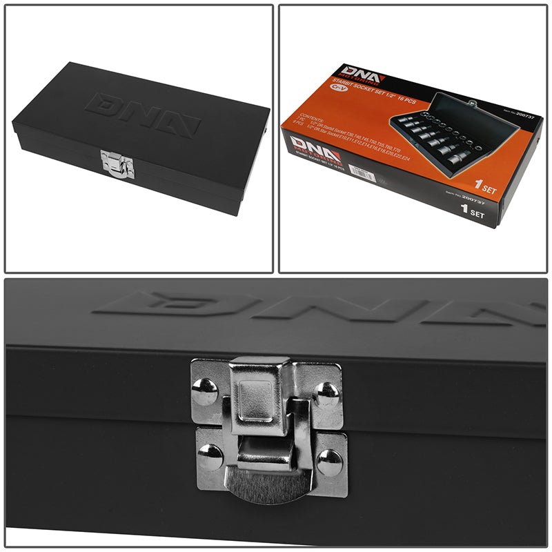7Pcs T30-T70 Internal 9Pcs E10-E24 External Torx 1/2 Sockets w/Carrying Case
