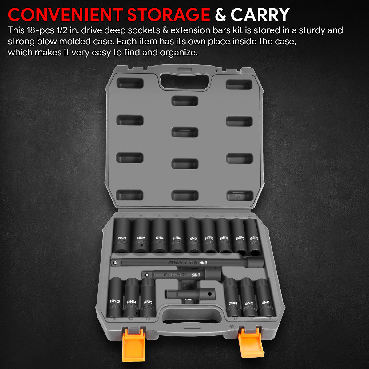18-Pieces 1/2 in. Drive Deep Impact Socket Set